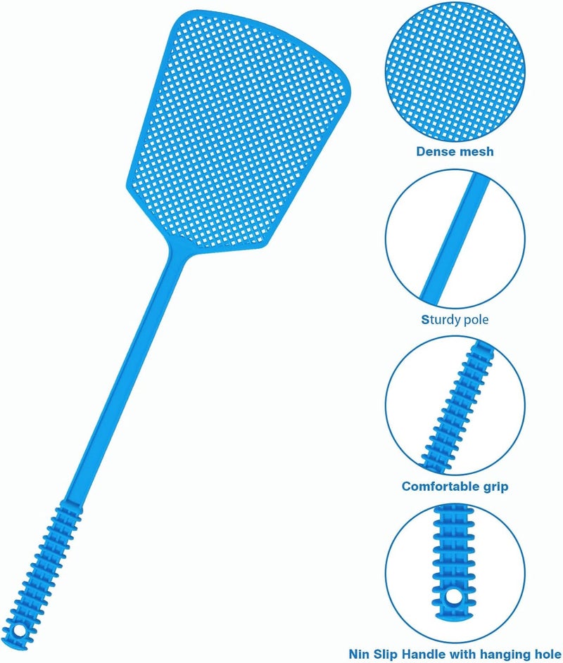 Wapodeai 5 Pack Fly Swatter, Plastic Heavy Duty Manual Fly Killer, Long Handle Flyswatter, Large Bug Swatters, Work for Indoor and Outdoor, Blue Green Pink Orange - Image 3